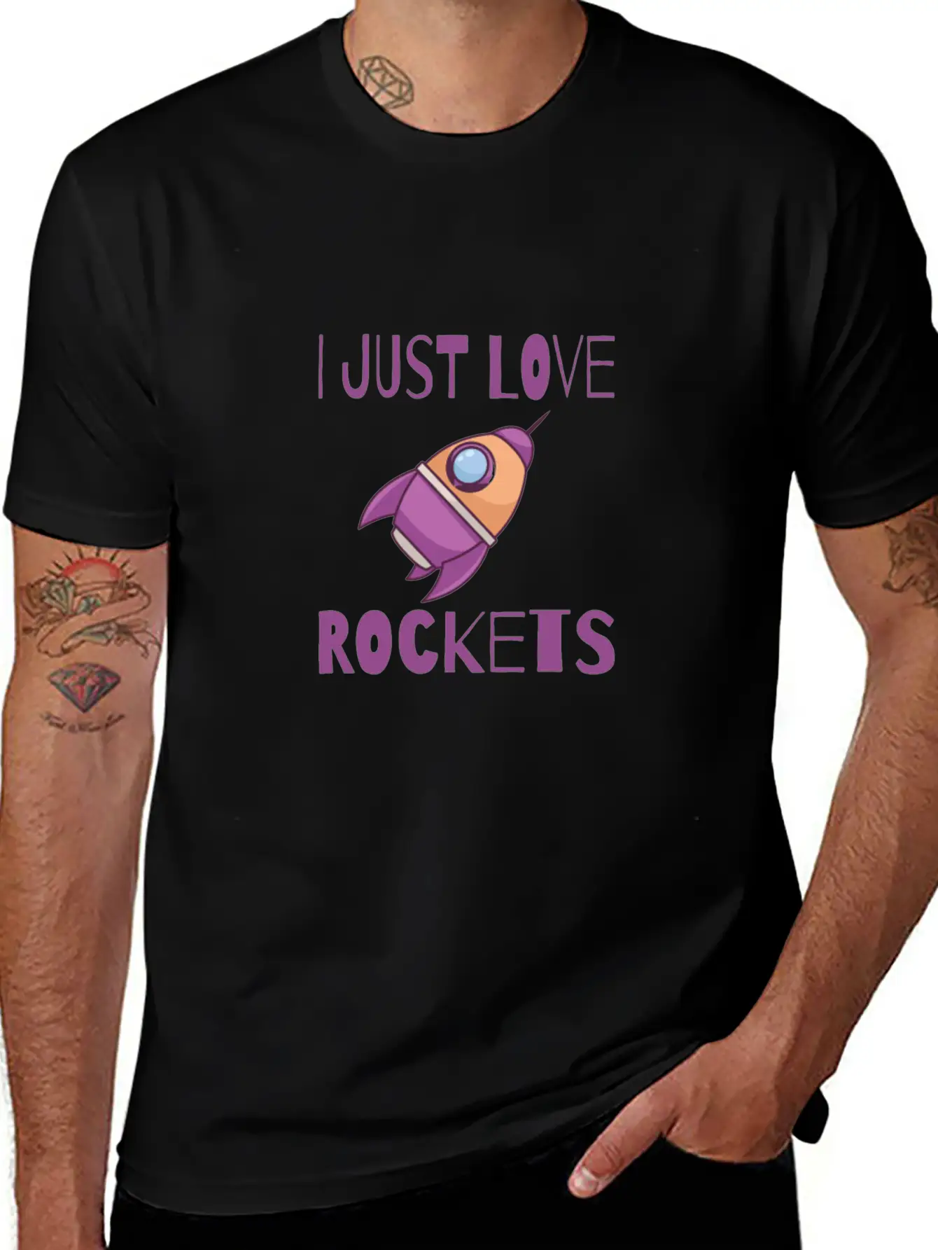 SPACE / ROCKET: I Just Love Rockets Basic Graphic T-Shirt – Daily Comfort In Soft Cotton