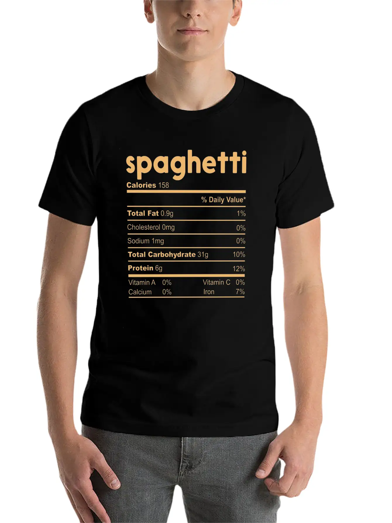 Spaghetti Nutrition Facts Funny Thanksgiving Xmas Essential Unisex Summer Tee – Soft Cotton Casual Fit