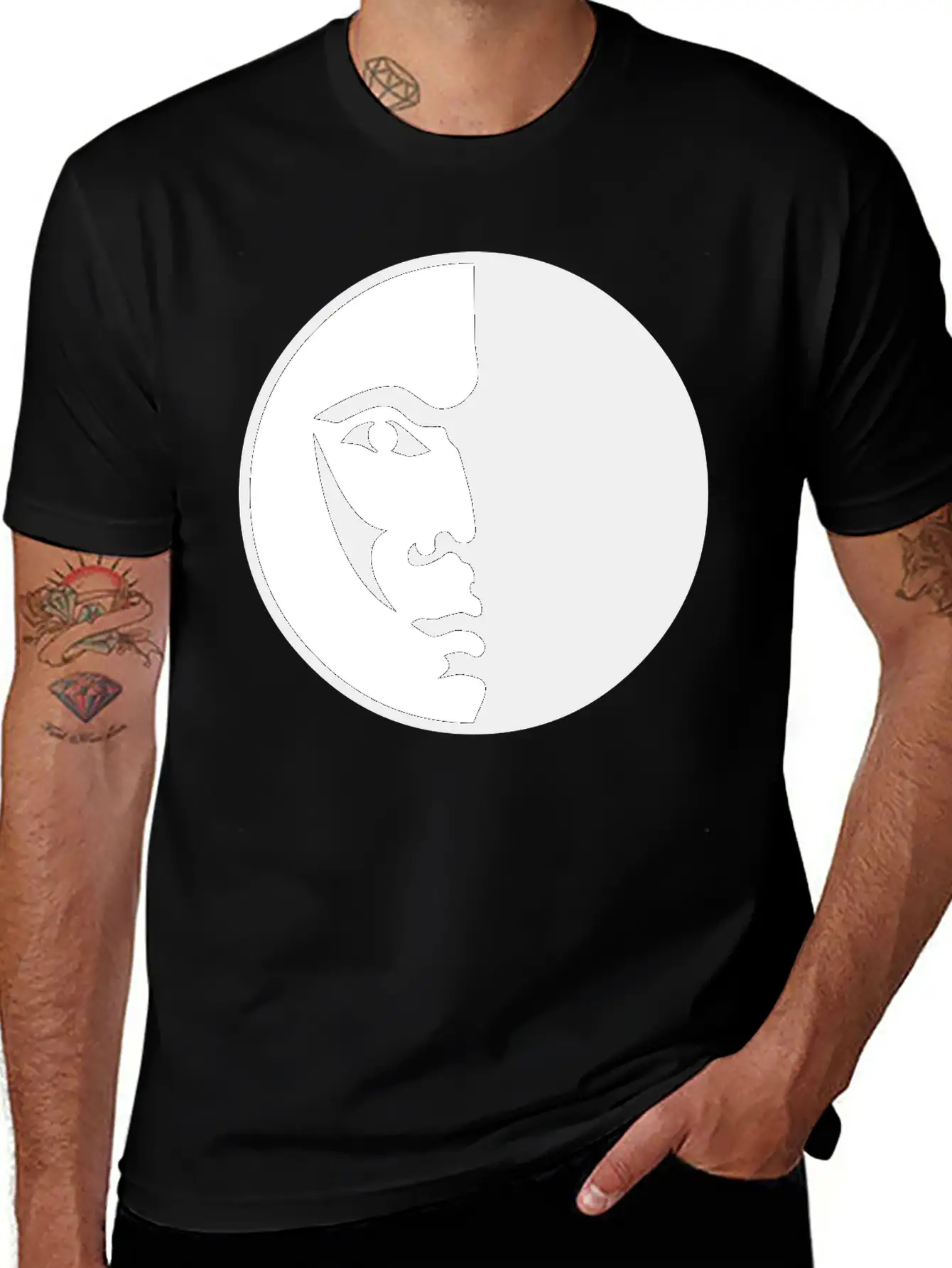 Spiritual Moon Man Face Breathable Graphic T-Shirt – Perfect For Casual Days