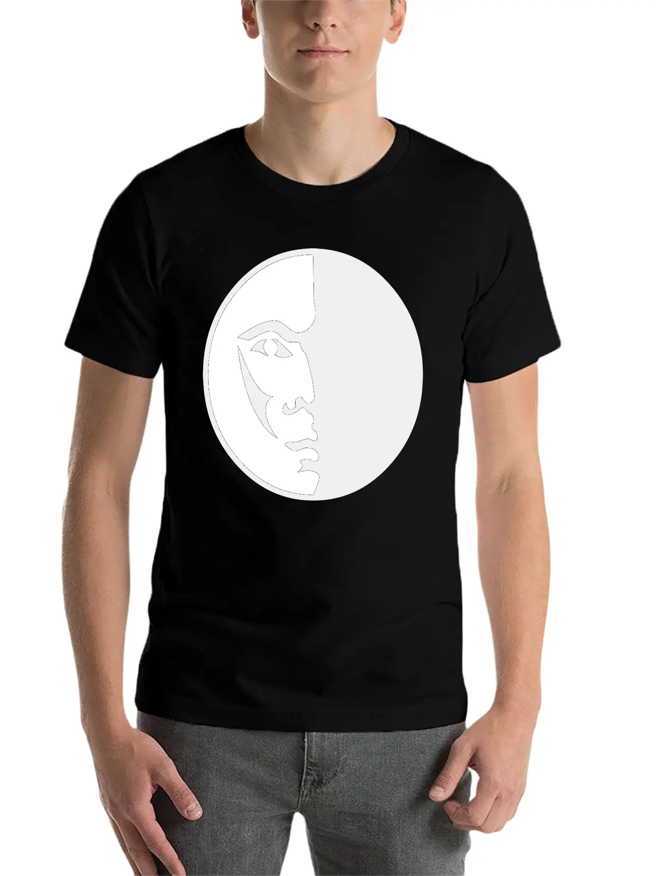 Spiritual Moon Man Face Breathable Graphic T-Shirt – Perfect For Casual Days