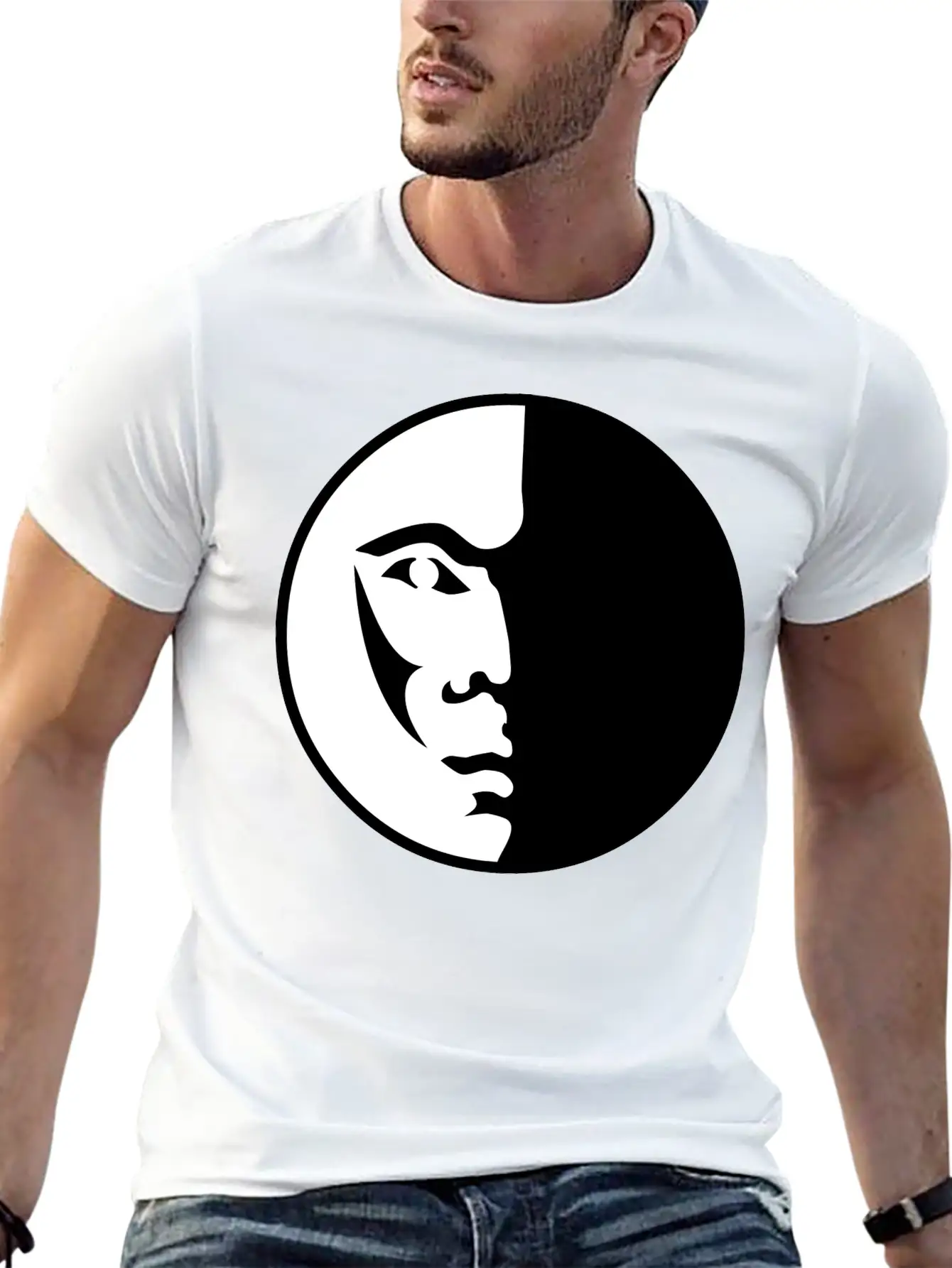 Spiritual Moon Man Face Breathable Graphic T-Shirt – Perfect For Casual Days