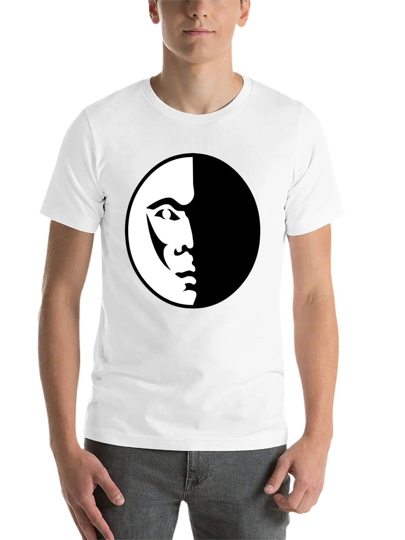 Spiritual Moon Man Face Breathable Graphic T-Shirt – Perfect For Casual Days