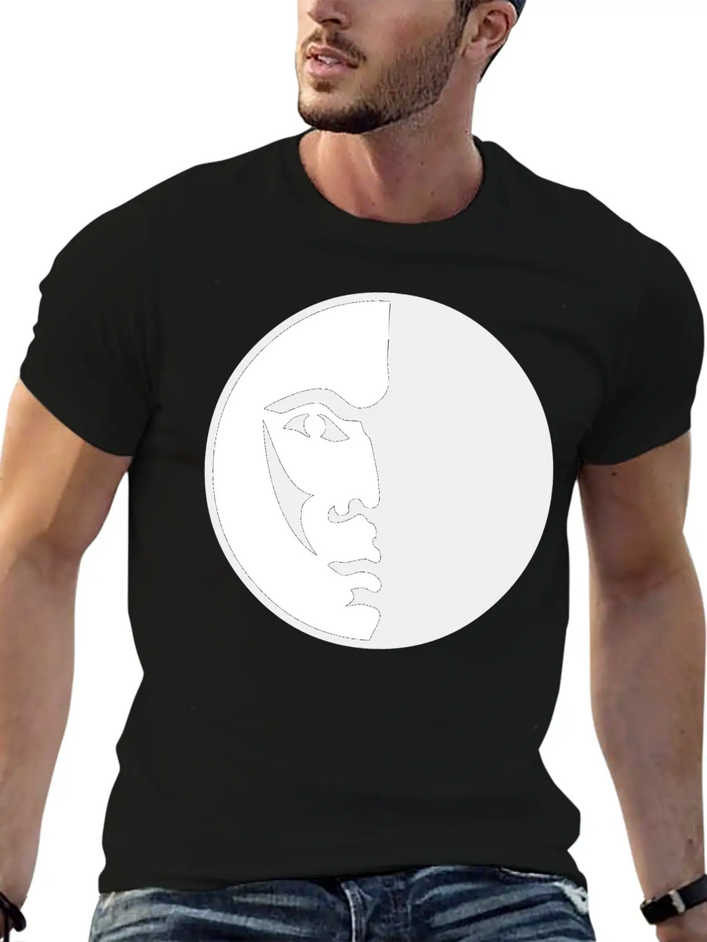 Spiritual Moon Man Face Breathable Graphic T-Shirt – Perfect For Casual Days