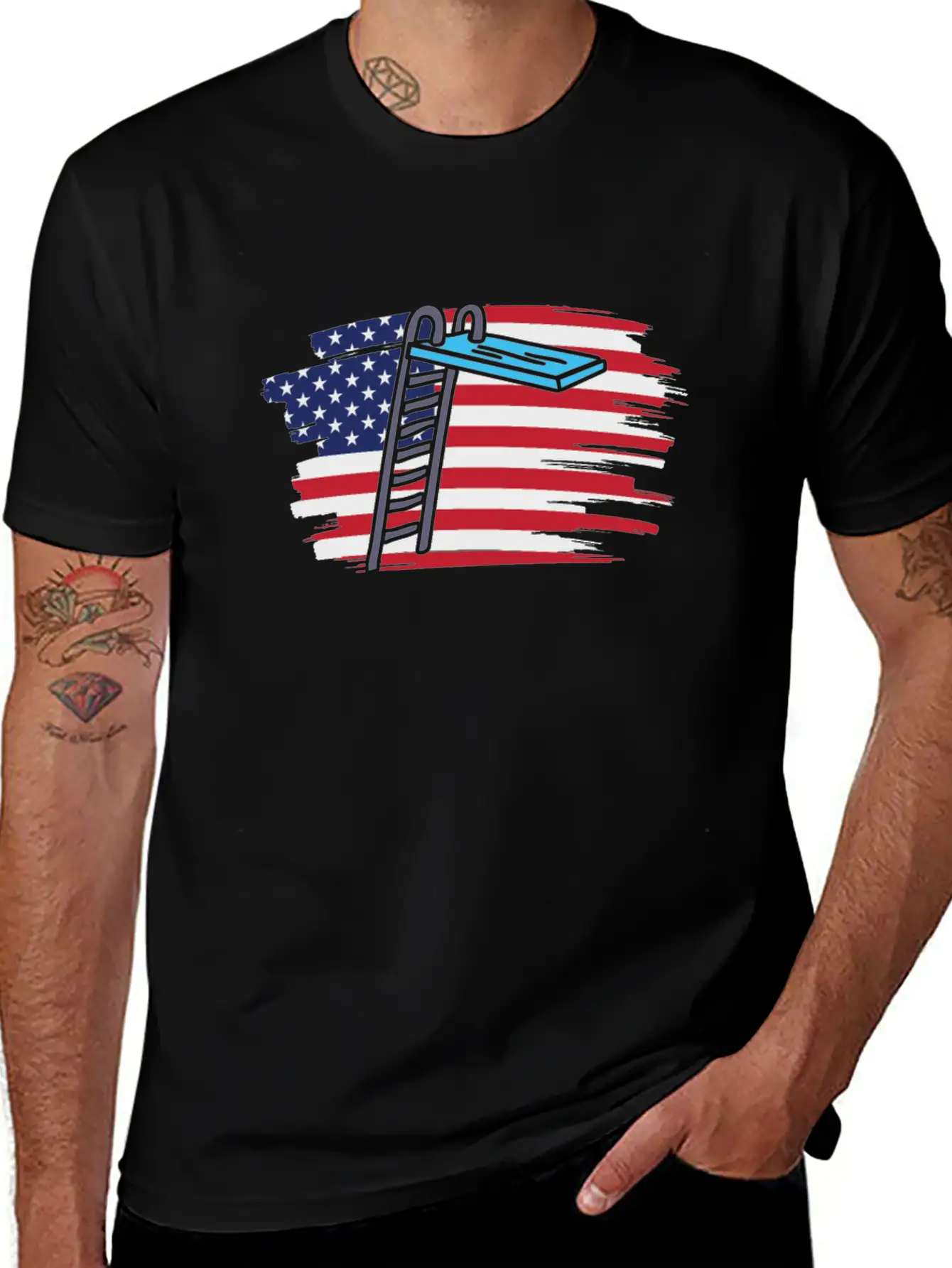 Springboard Diving Us Flag Breathable Soft Cotton T-Shirt – Timeless Casual Look