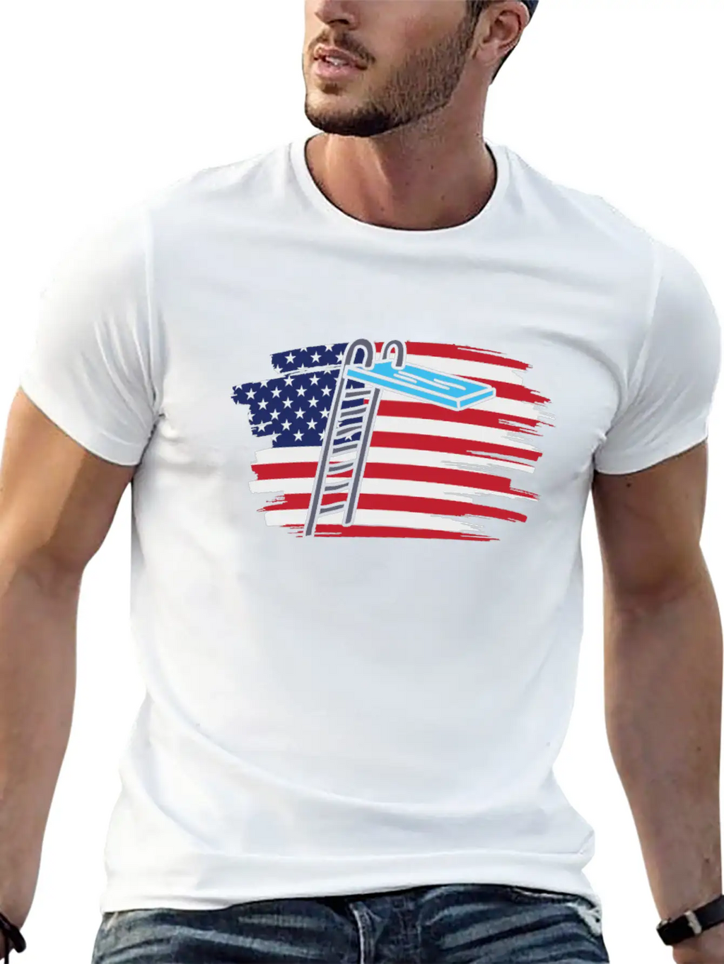 Springboard Diving Us Flag Breathable Soft Cotton T-Shirt – Timeless Casual Look