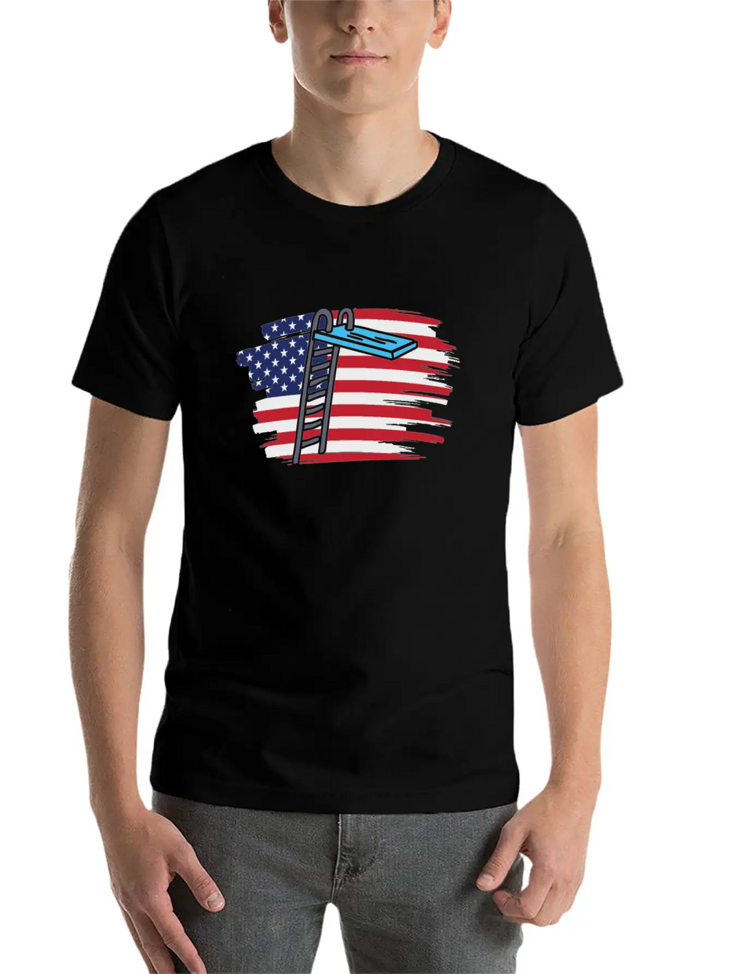 Springboard Diving Us Flag Breathable Soft Cotton T-Shirt – Timeless Casual Look