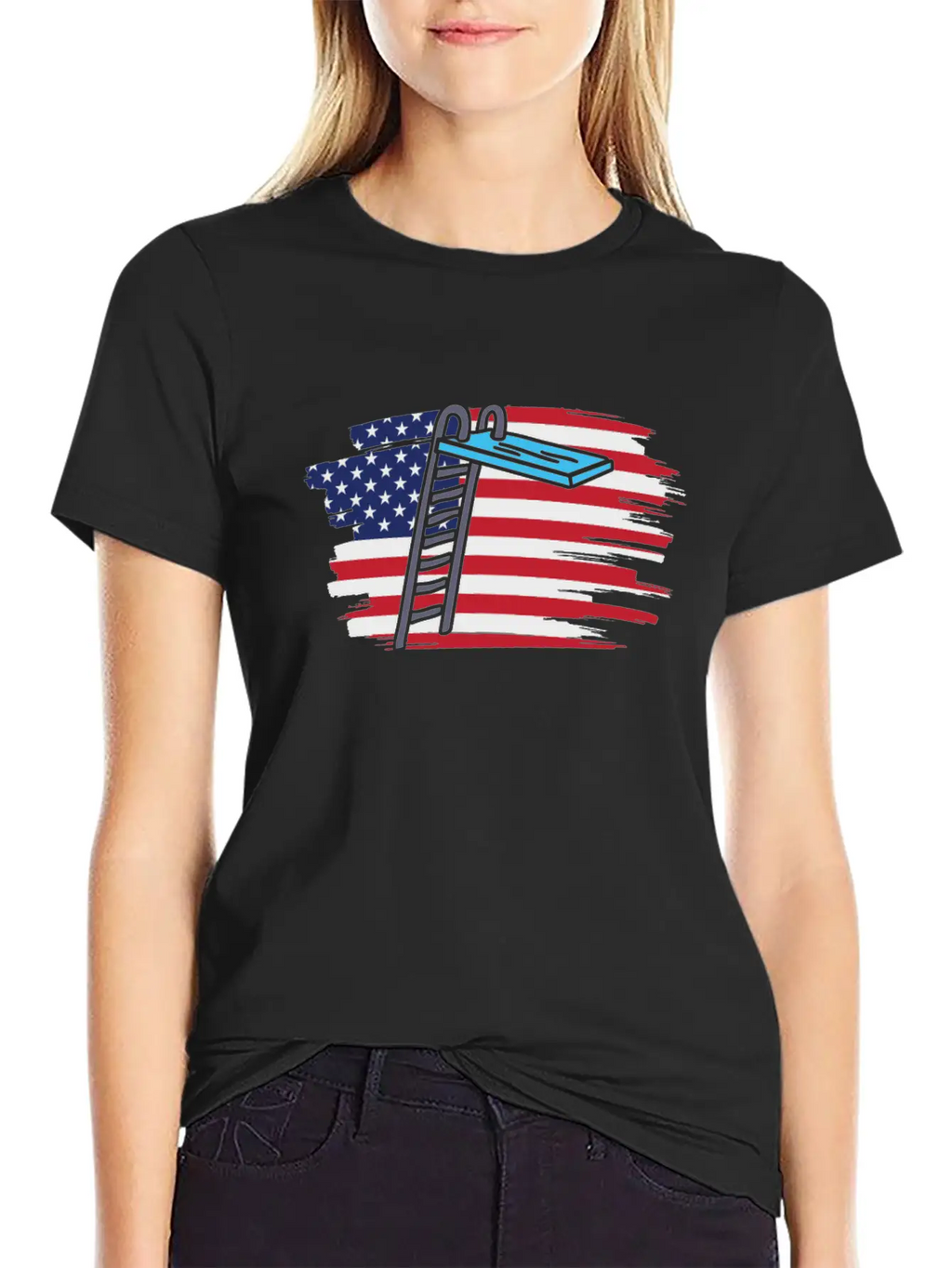 Springboard Diving Us Flag Breathable Soft Cotton T-Shirt – Timeless Casual Look