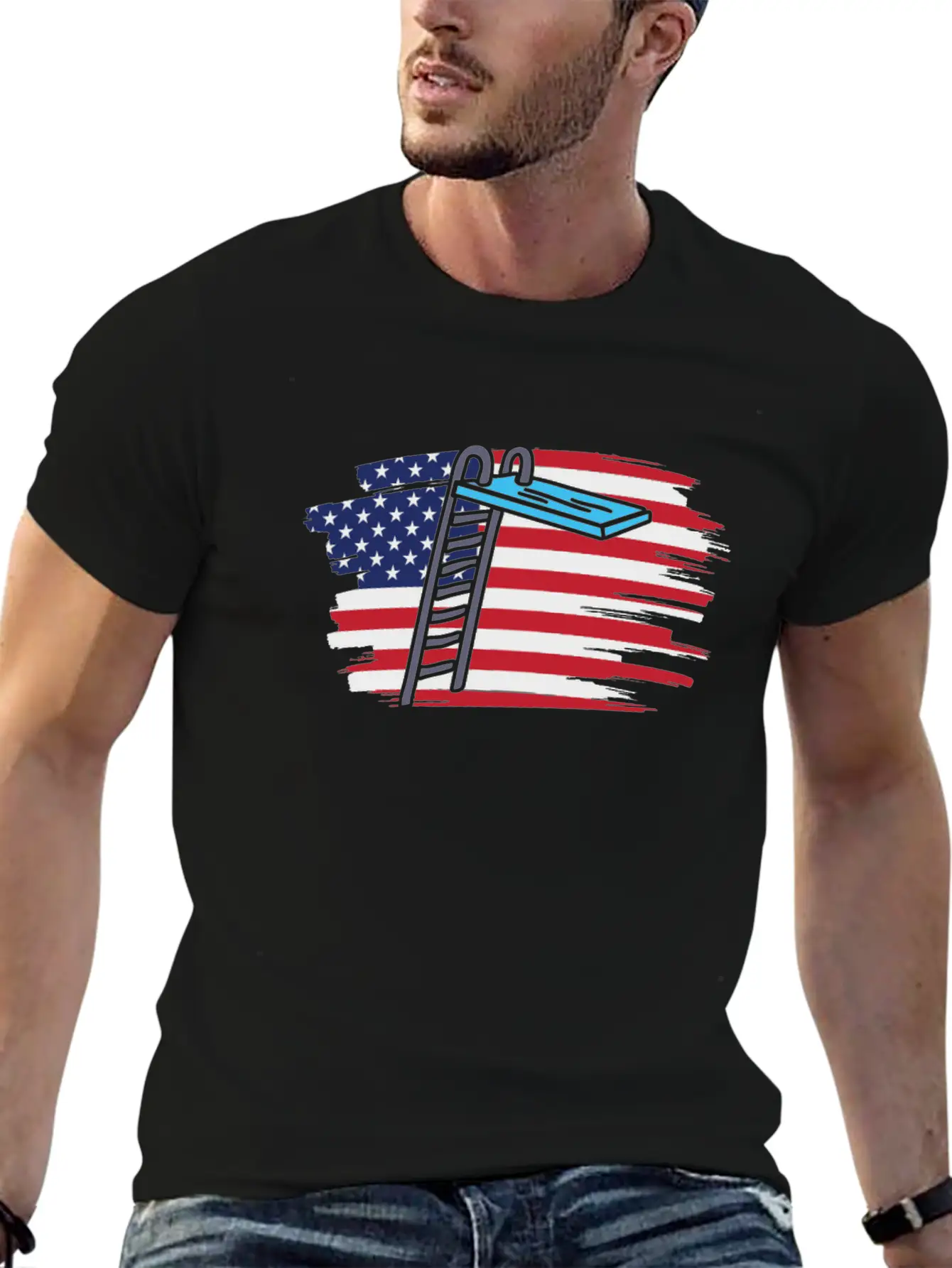 Springboard Diving Us Flag Breathable Soft Cotton T-Shirt – Timeless Casual Look