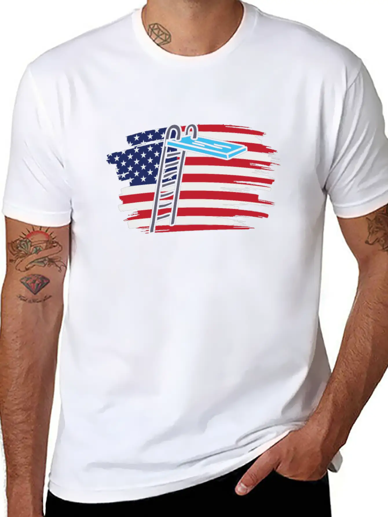 Springboard Diving Us Flag Breathable Soft Cotton T-Shirt – Timeless Casual Look