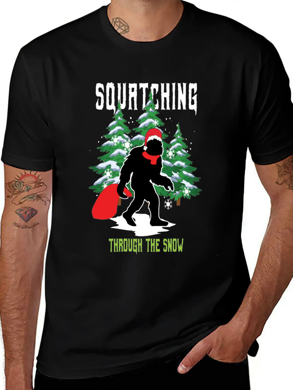 Squatching Throw The Snow Christmas Bigfoot Breathable Graphic T-Shirt – Perfect For Casual Days