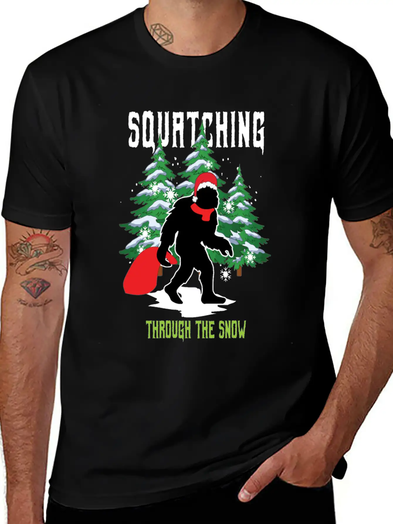 Squatching Throw The Snow Christmas Bigfoot Breathable Graphic T-Shirt – Perfect For Casual Days