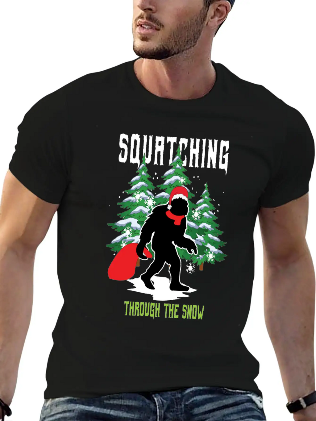 Squatching Throw The Snow Christmas Bigfoot Breathable Graphic T-Shirt – Perfect For Casual Days