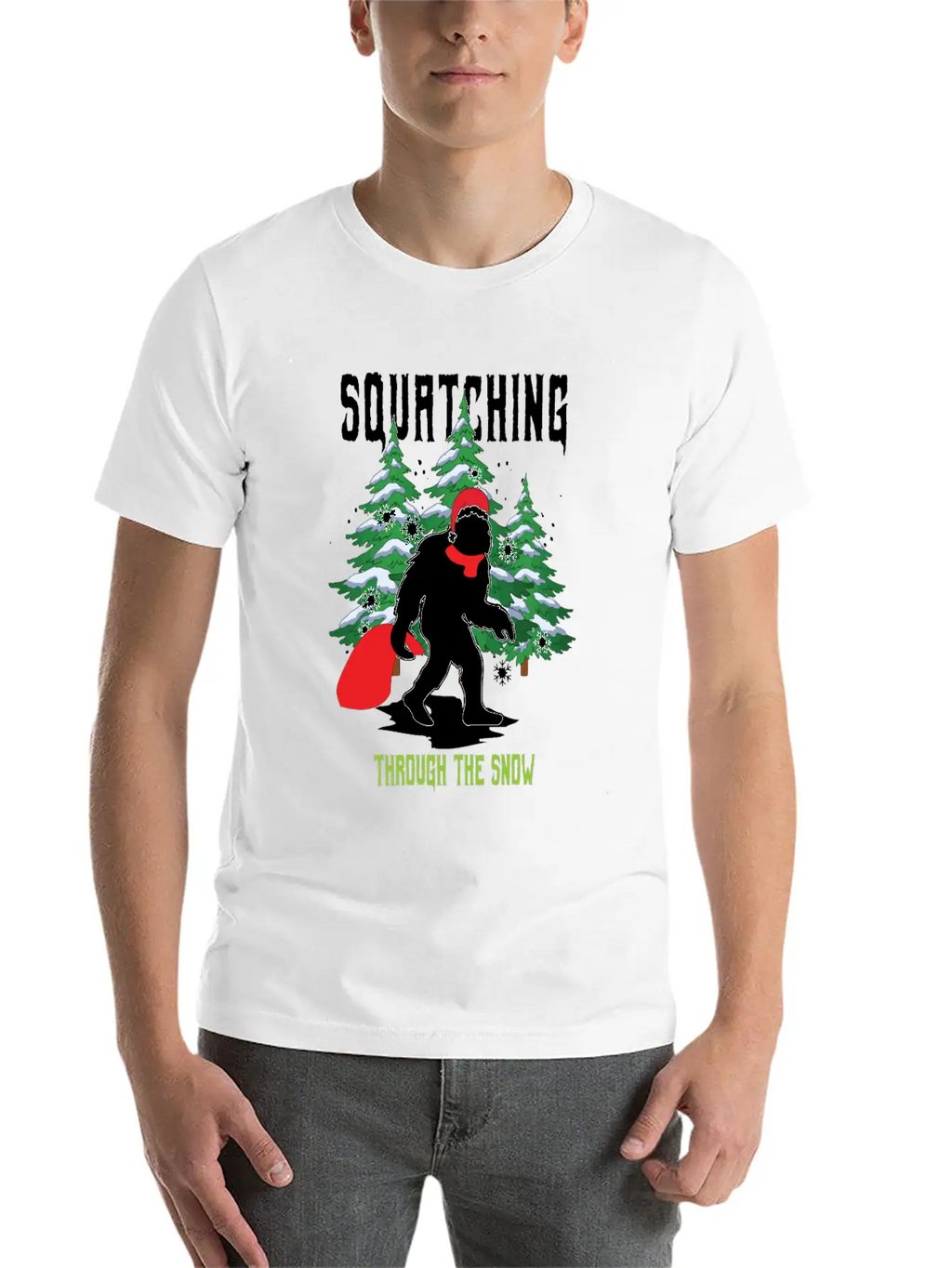 Squatching Throw The Snow Christmas Bigfoot Breathable Graphic T-Shirt – Perfect For Casual Days
