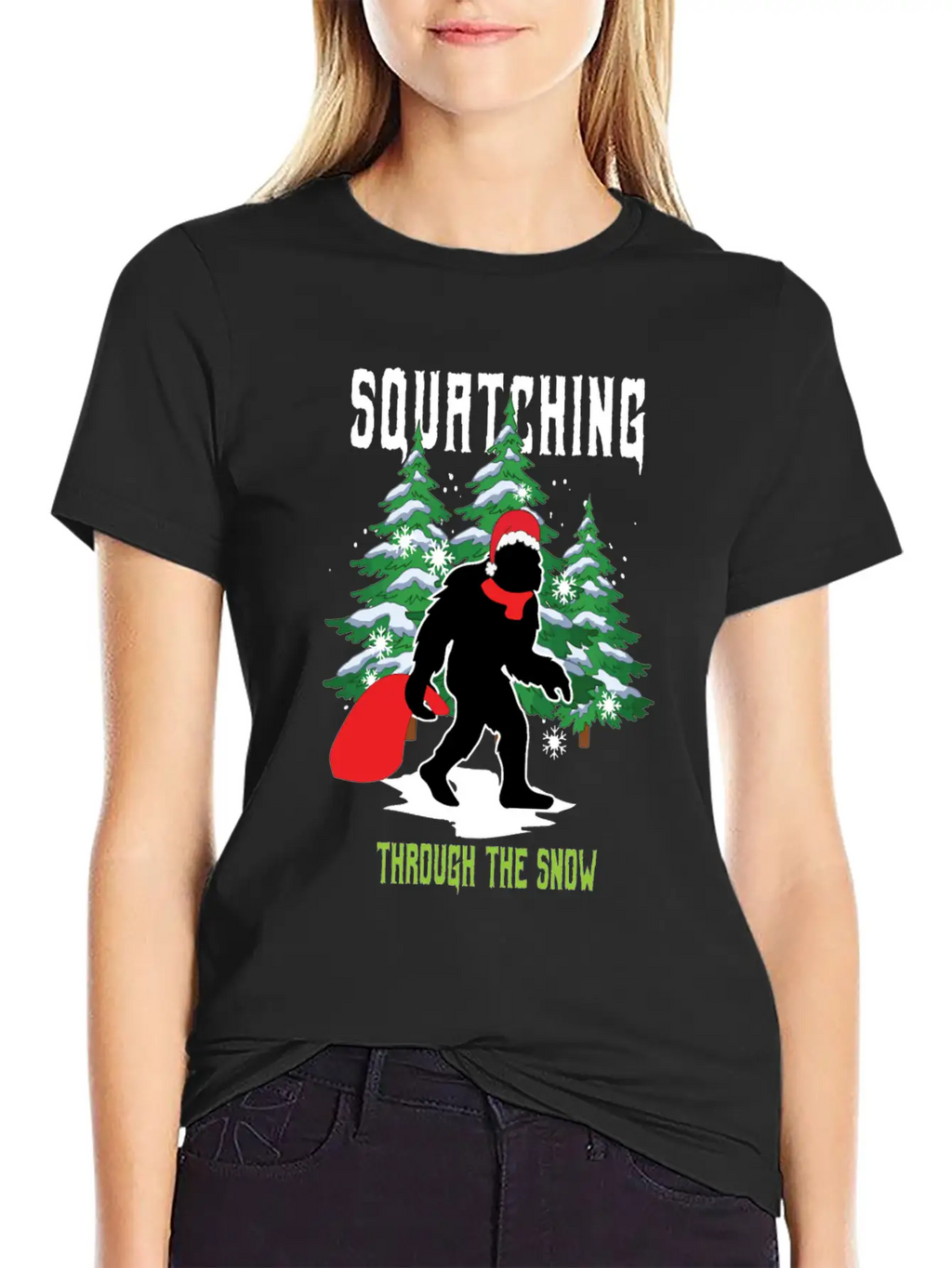 Squatching Throw The Snow Christmas Bigfoot Breathable Graphic T-Shirt – Perfect For Casual Days
