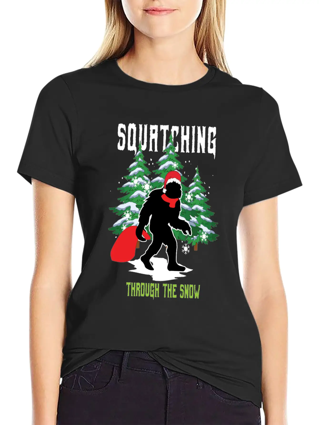 Squatching Throw The Snow Christmas Bigfoot Breathable Graphic T-Shirt – Perfect For Casual Days