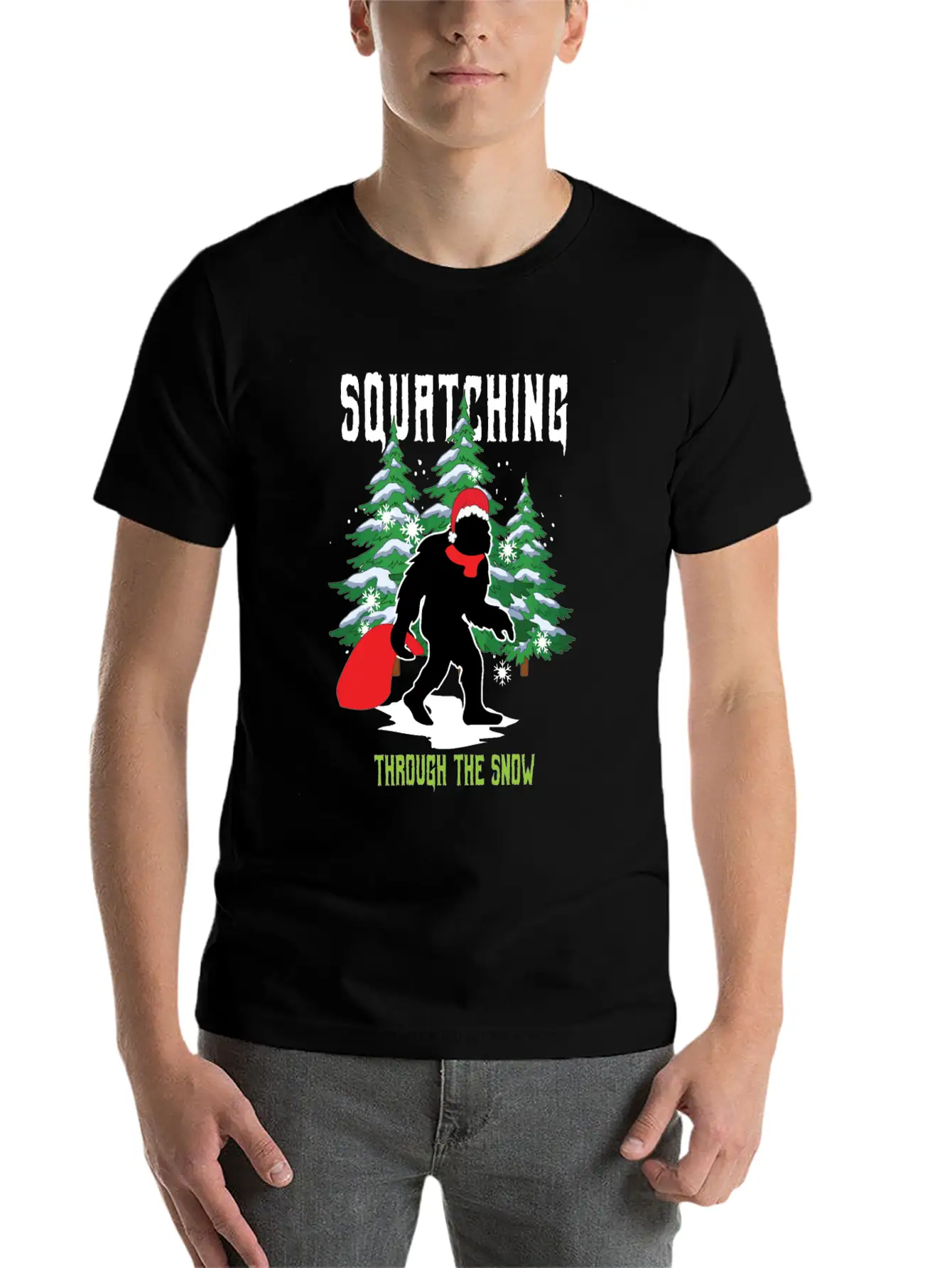 Squatching Throw The Snow Christmas Bigfoot Breathable Graphic T-Shirt – Perfect For Casual Days