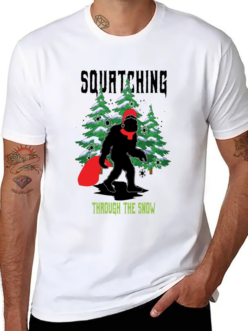 Squatching Throw The Snow Christmas Bigfoot Breathable Graphic T-Shirt – Perfect For Casual Days