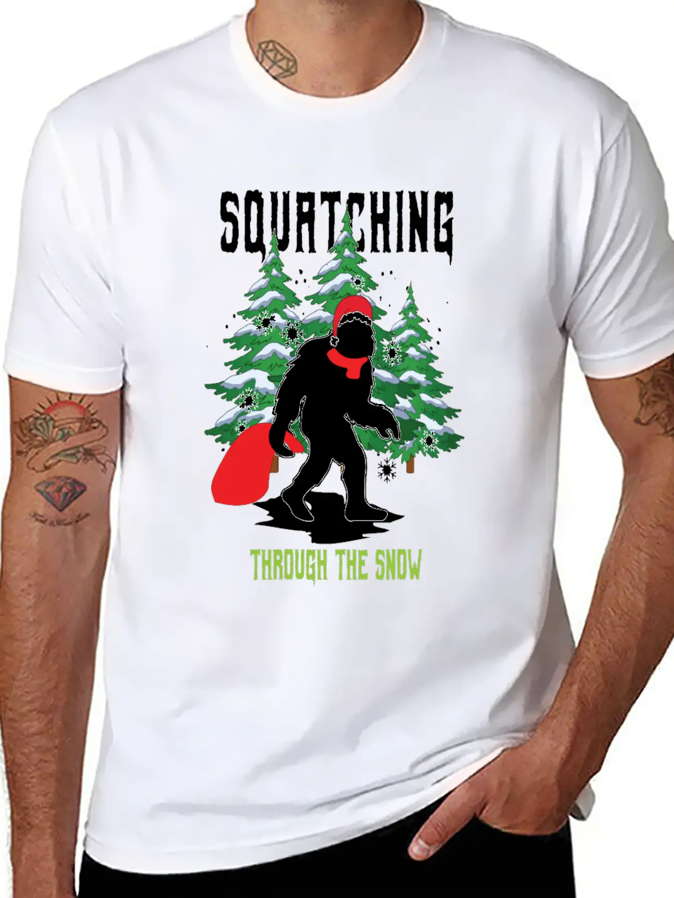 Squatching Throw The Snow Christmas Bigfoot Breathable Graphic T-Shirt – Perfect For Casual Days