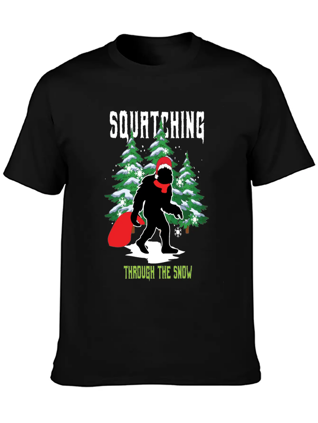 Squatching Throw The Snow Christmas Bigfoot Breathable Graphic T-Shirt – Perfect For Casual Days