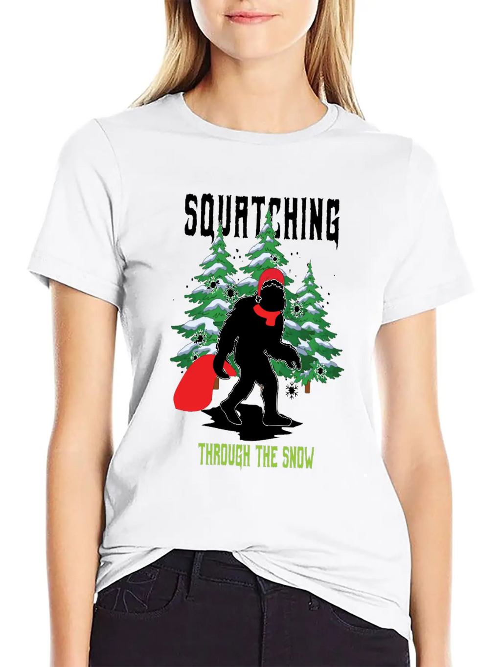 Squatching Throw The Snow Christmas Bigfoot Breathable Graphic T-Shirt – Perfect For Casual Days