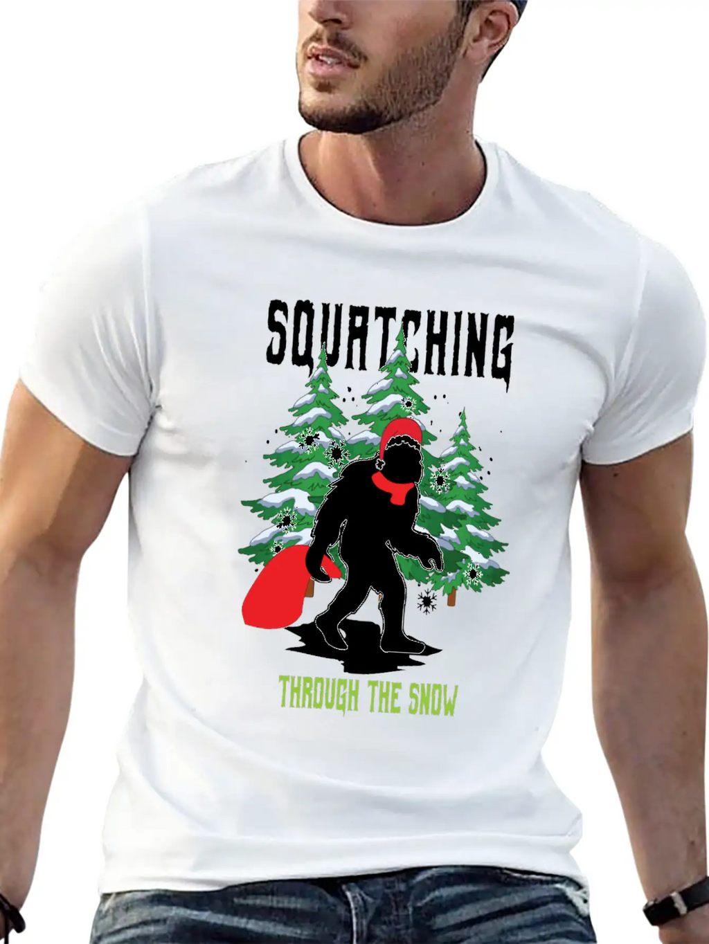 Squatching Throw The Snow Christmas Bigfoot Breathable Graphic T-Shirt – Perfect For Casual Days