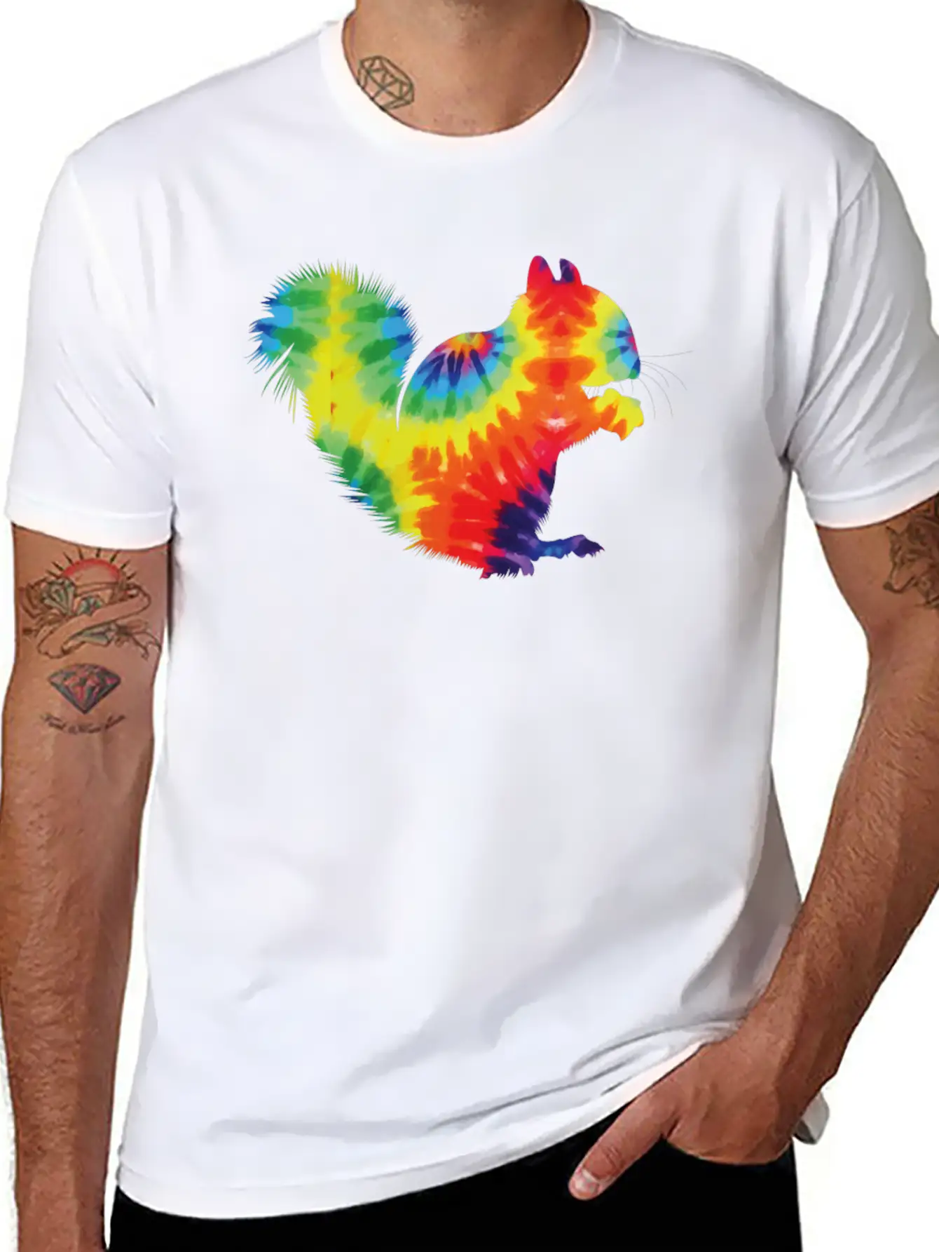 Squirrel Acorn Tie Dye Stylish Everyday T-Shirt – Unisex Basic Cotton Tee