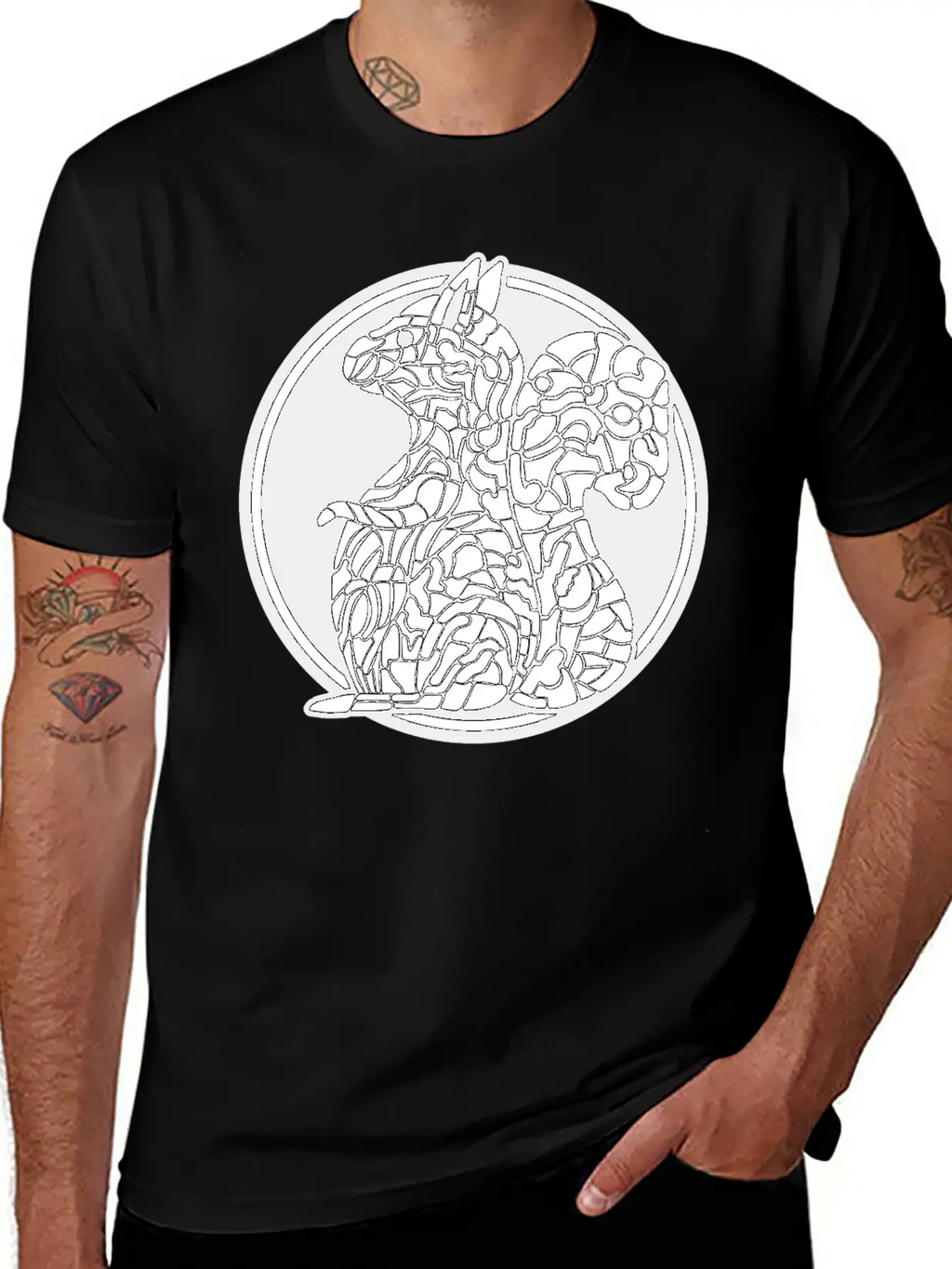 Squirrel Mosaic In Circle Retro Stylish Everyday T-Shirt – Unisex Basic Cotton Tee