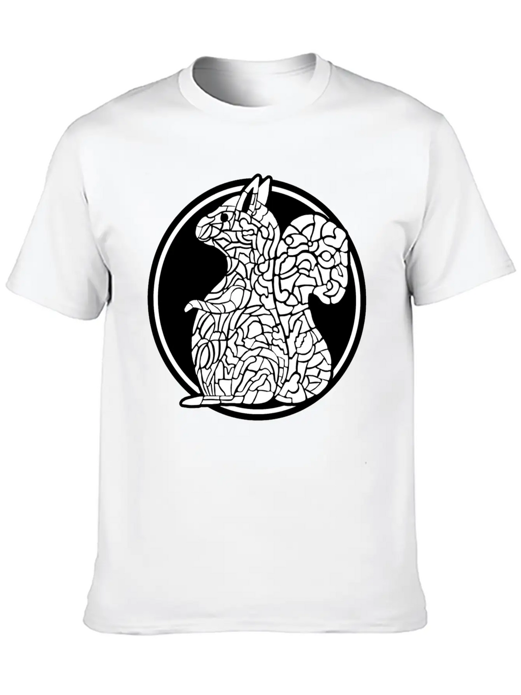 Squirrel Mosaic In Circle Retro Stylish Everyday T-Shirt – Unisex Basic Cotton Tee