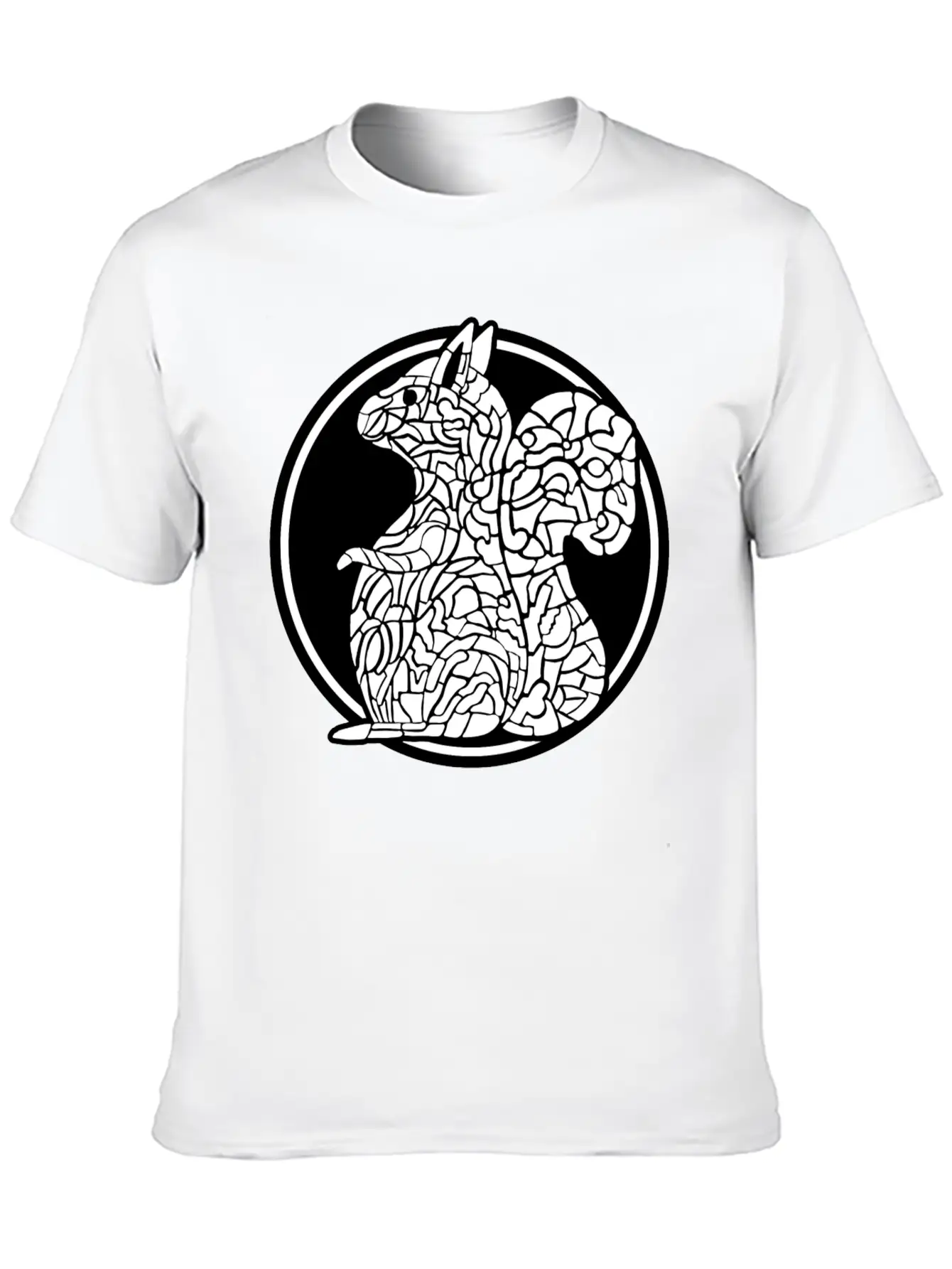 Squirrel Mosaic In Circle Retro Stylish Everyday T-Shirt – Unisex Basic Cotton Tee
