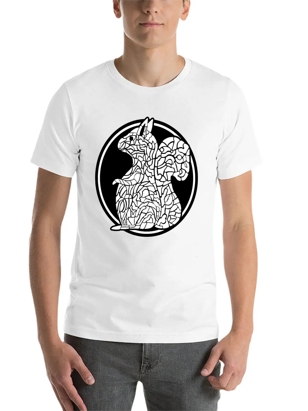 Squirrel Mosaic In Circle Retro Stylish Everyday T-Shirt – Unisex Basic Cotton Tee