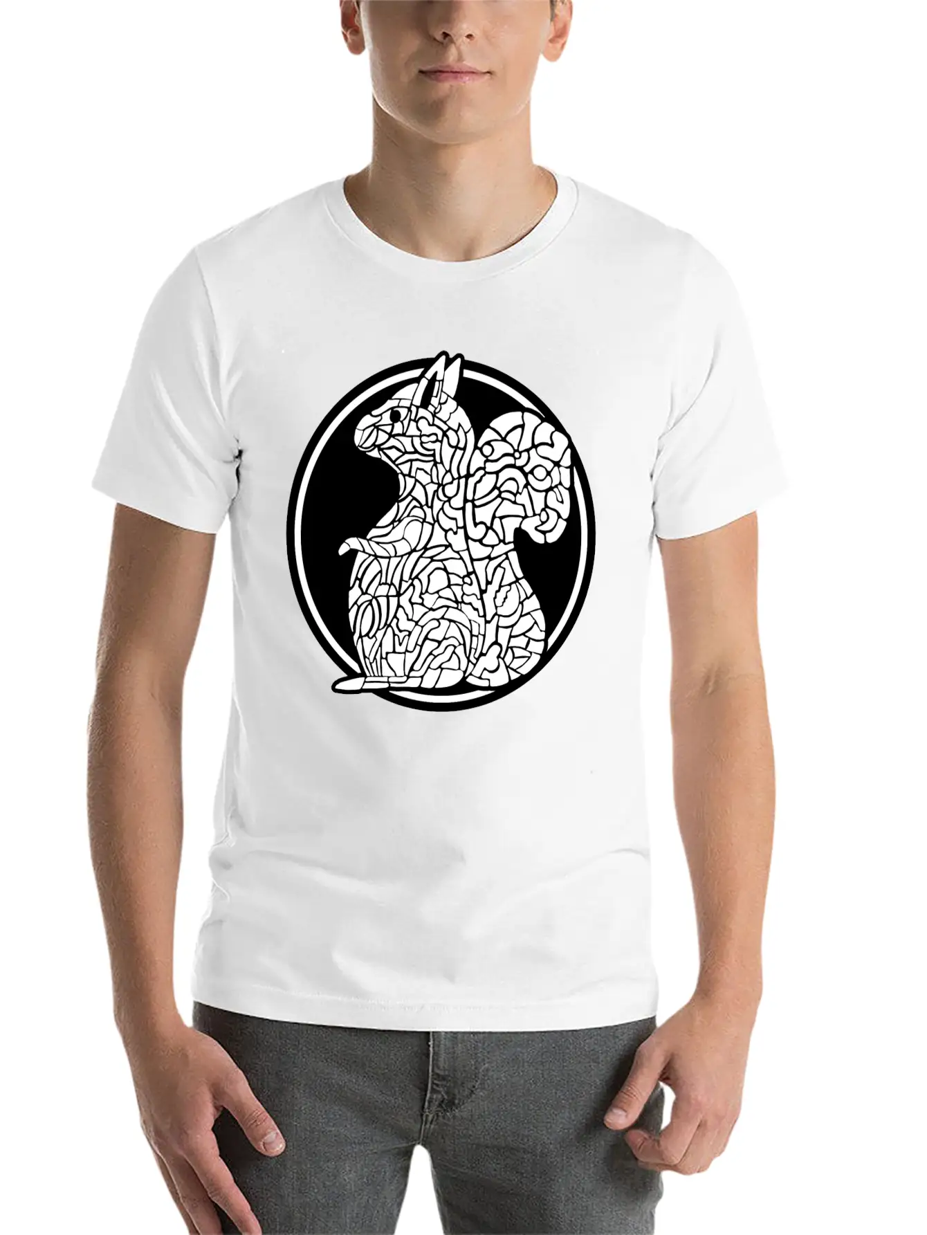 Squirrel Mosaic In Circle Retro Stylish Everyday T-Shirt – Unisex Basic Cotton Tee