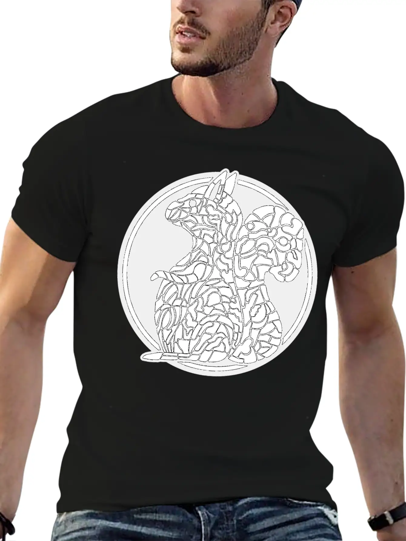 Squirrel Mosaic In Circle Retro Stylish Everyday T-Shirt – Unisex Basic Cotton Tee