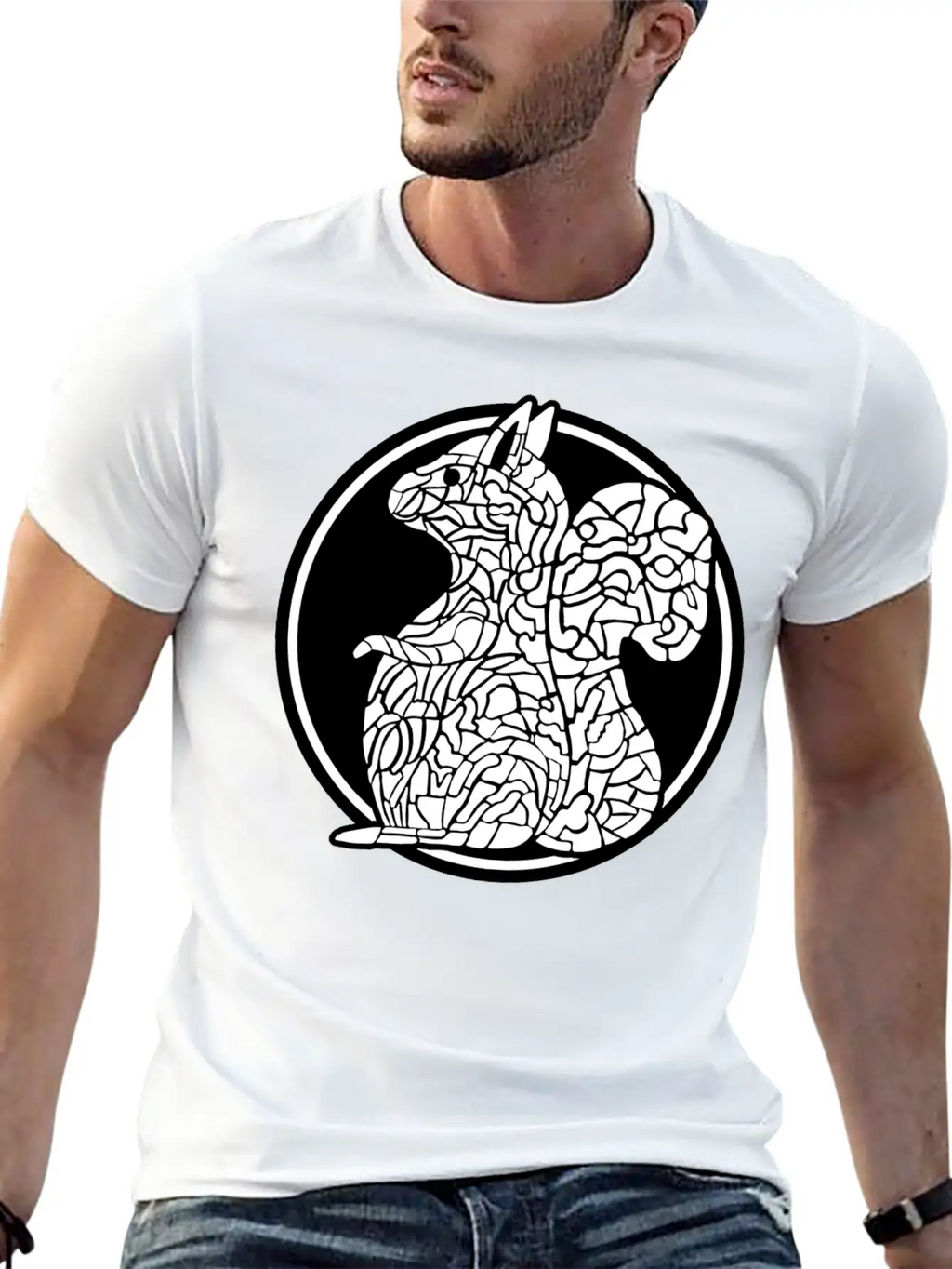Squirrel Mosaic In Circle Retro Stylish Everyday T-Shirt – Unisex Basic Cotton Tee
