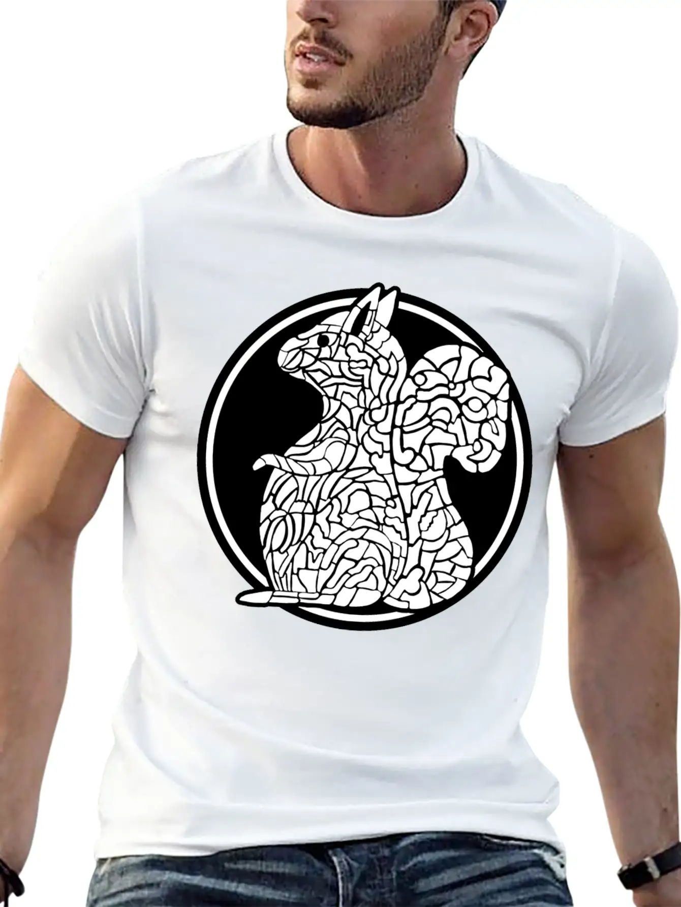 Squirrel Mosaic In Circle Retro Stylish Everyday T-Shirt – Unisex Basic Cotton Tee
