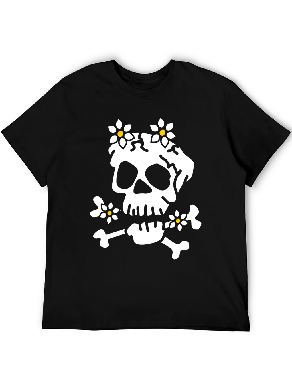Skull & Flowers Graphic Tee - Black Cotton T-Shirt