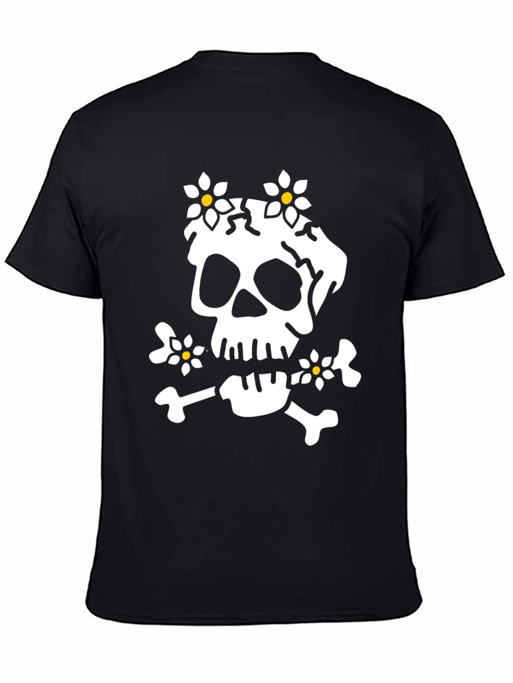 Skull & Flowers Graphic Tee - Black Cotton T-Shirt