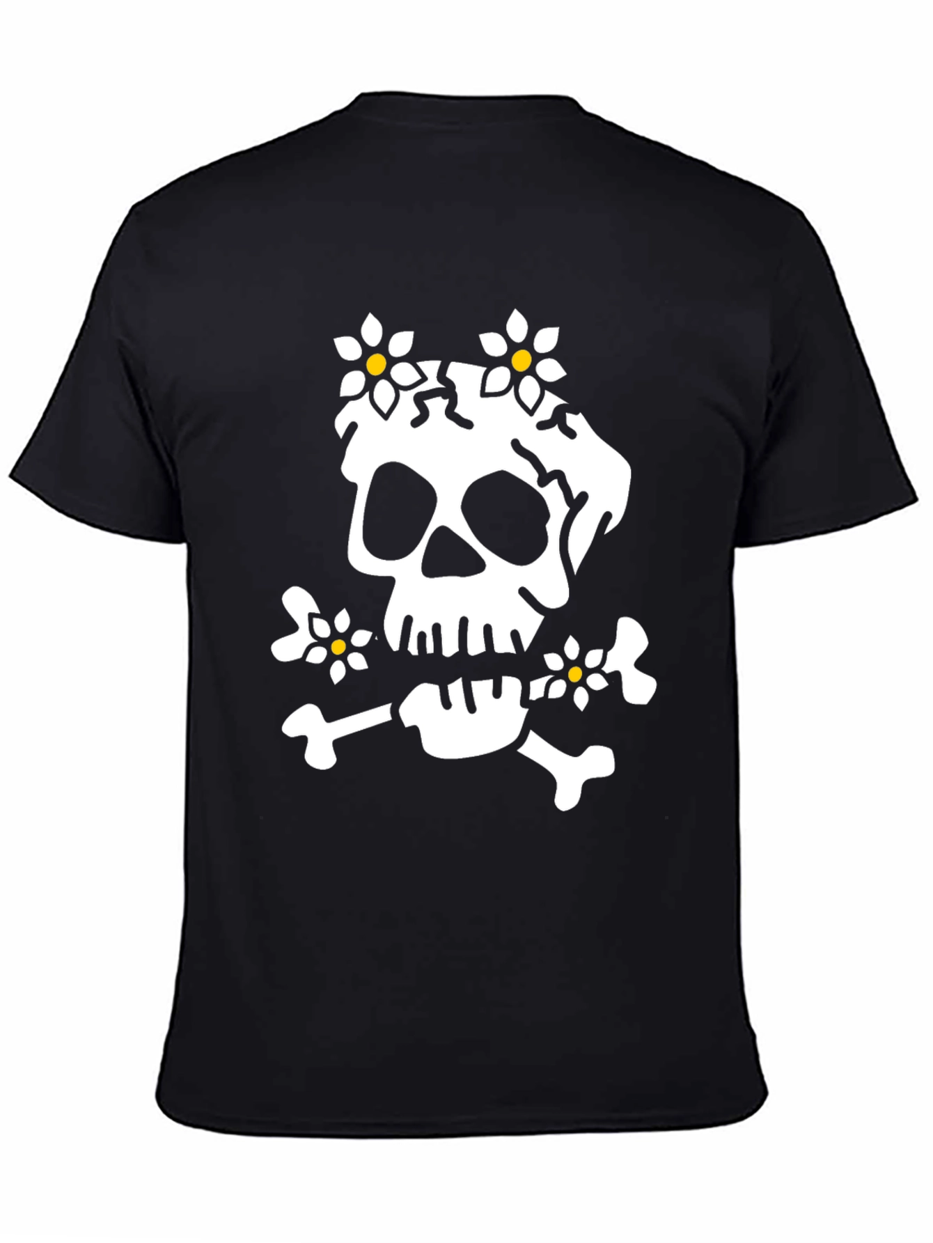 Skull & Flowers Graphic Tee - Black Cotton T-Shirt
