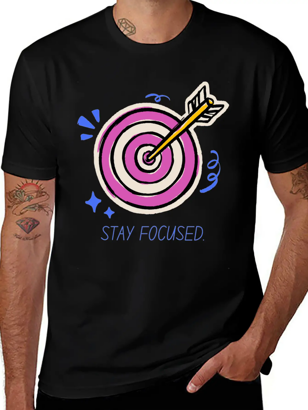Stay Focused – Target Mindset Design Basic Graphic T-Shirt – Daily Comfort In Soft Cotton