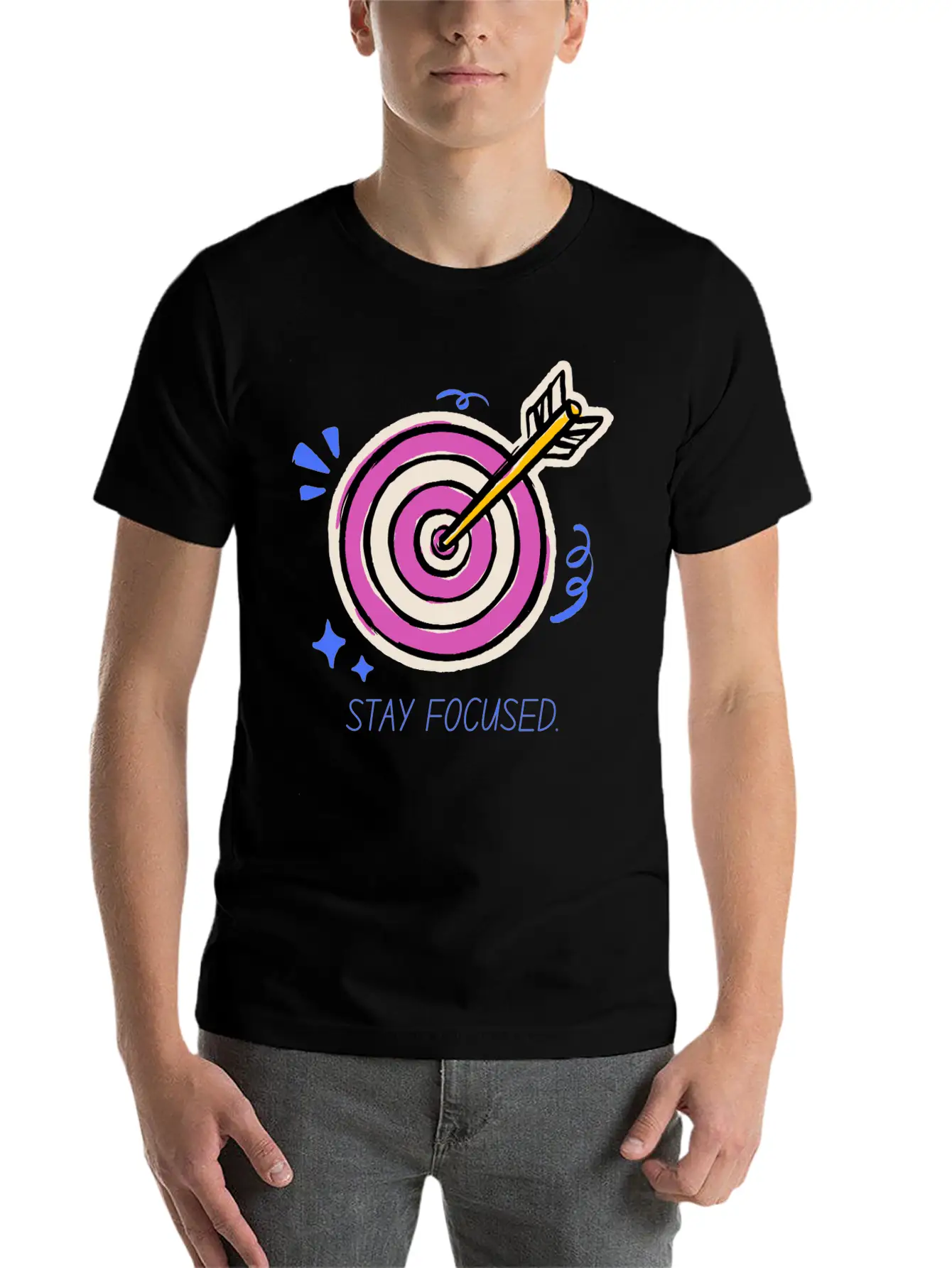 Stay Focused – Target Mindset Design Basic Graphic T-Shirt – Daily Comfort In Soft Cotton