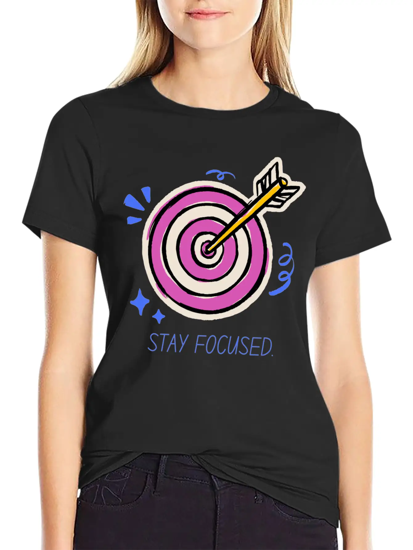 Stay Focused – Target Mindset Design Basic Graphic T-Shirt – Daily Comfort In Soft Cotton