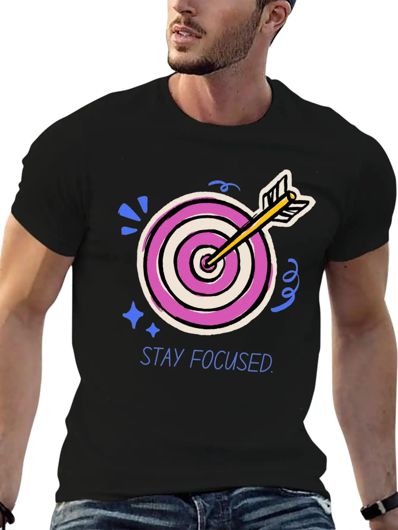 Stay Focused – Target Mindset Design Basic Graphic T-Shirt – Daily Comfort In Soft Cotton