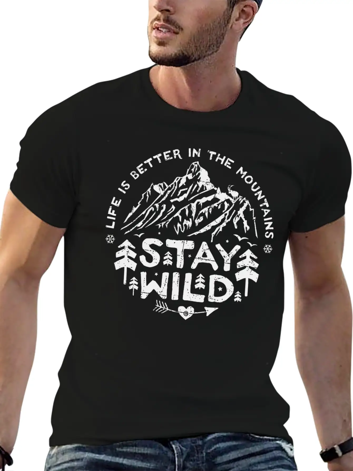 Stay Wild - Black/distr. Basic Graphic T-Shirt – Daily Comfort In Soft Cotton