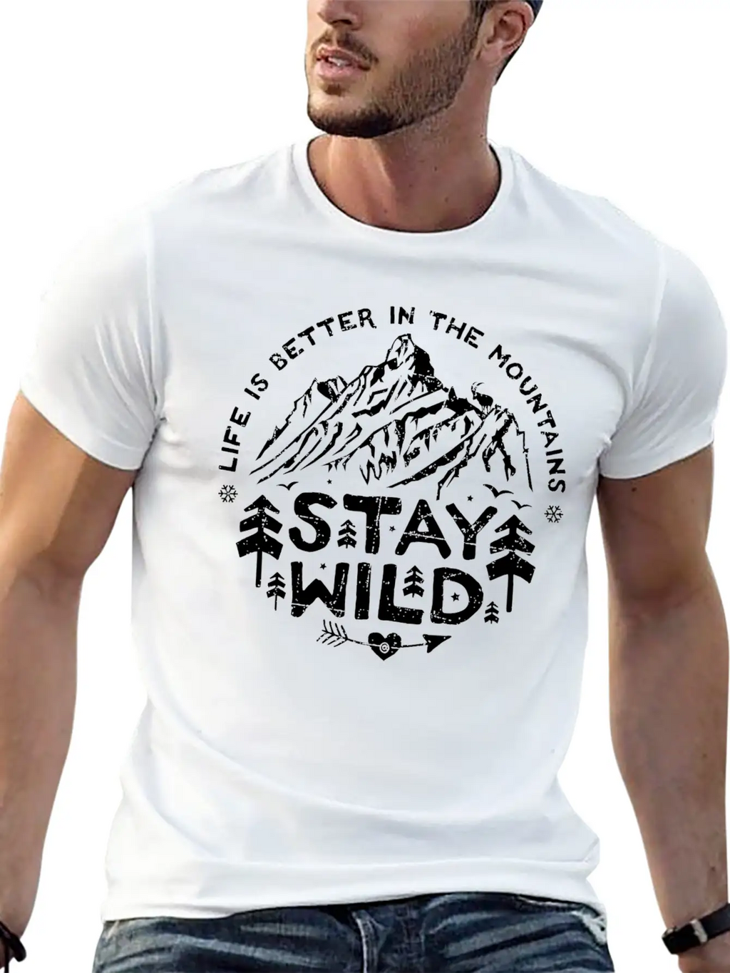 Stay Wild - Black/distr. Basic Graphic T-Shirt – Daily Comfort In Soft Cotton