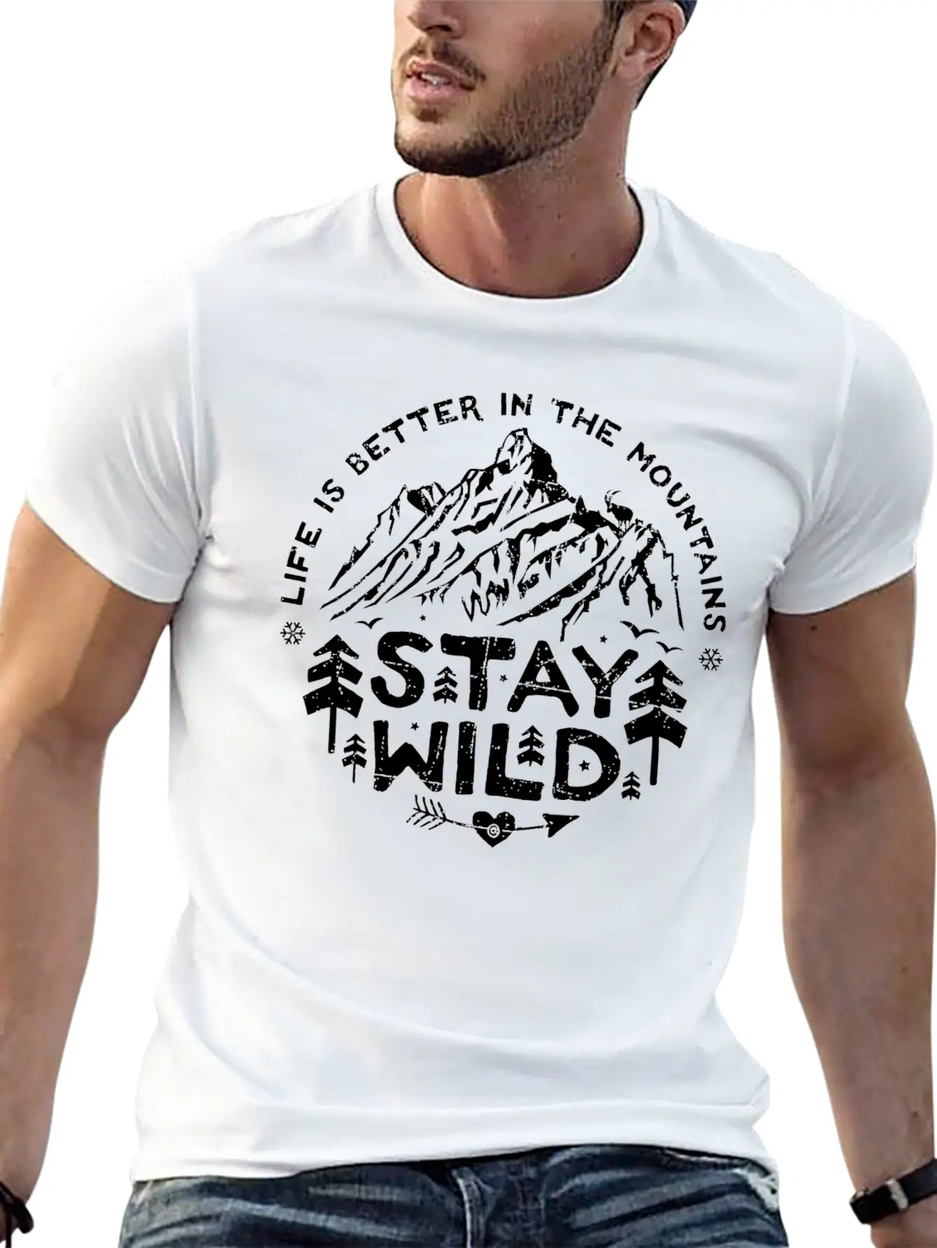 Stay Wild - Black/distr. Basic Graphic T-Shirt – Daily Comfort In Soft Cotton