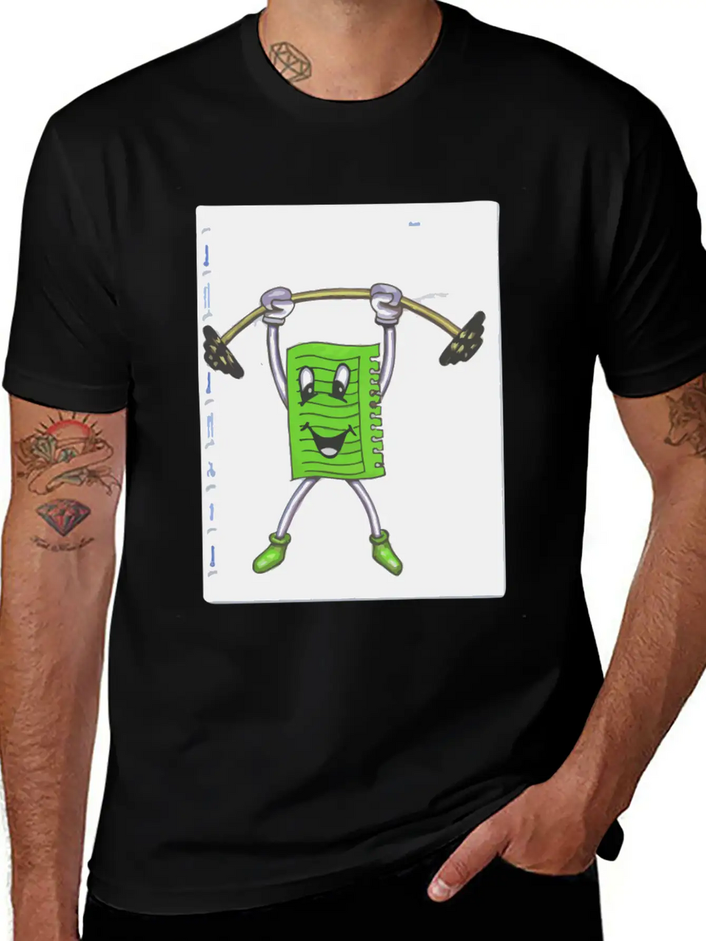 Sticky Note Sport Gym Drawing Paint Dumbbell Modern Fit Casual T-Shirt – Clean And Versatile Design