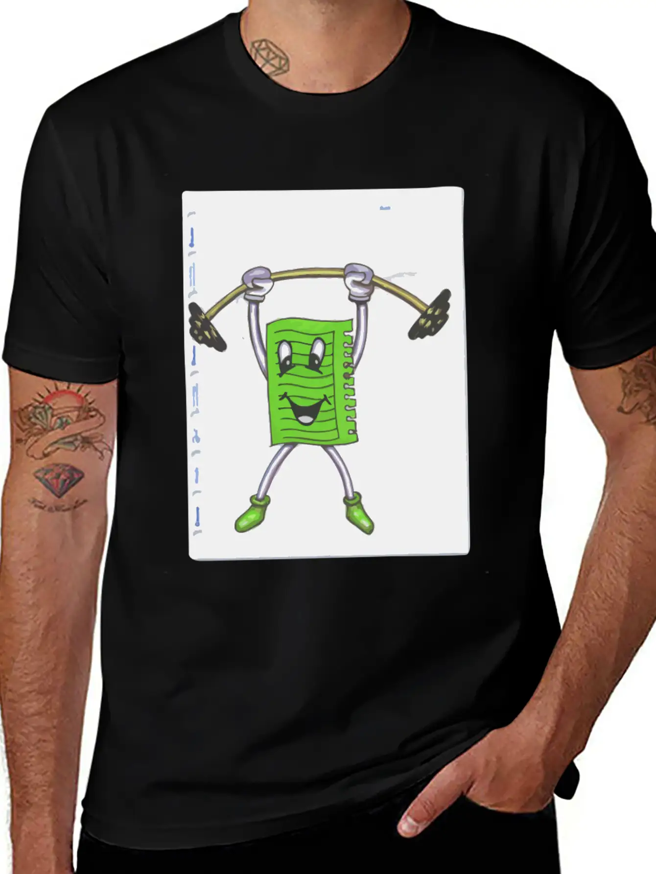 Sticky Note Sport Gym Drawing Paint Dumbbell Modern Fit Casual T-Shirt – Clean And Versatile Design
