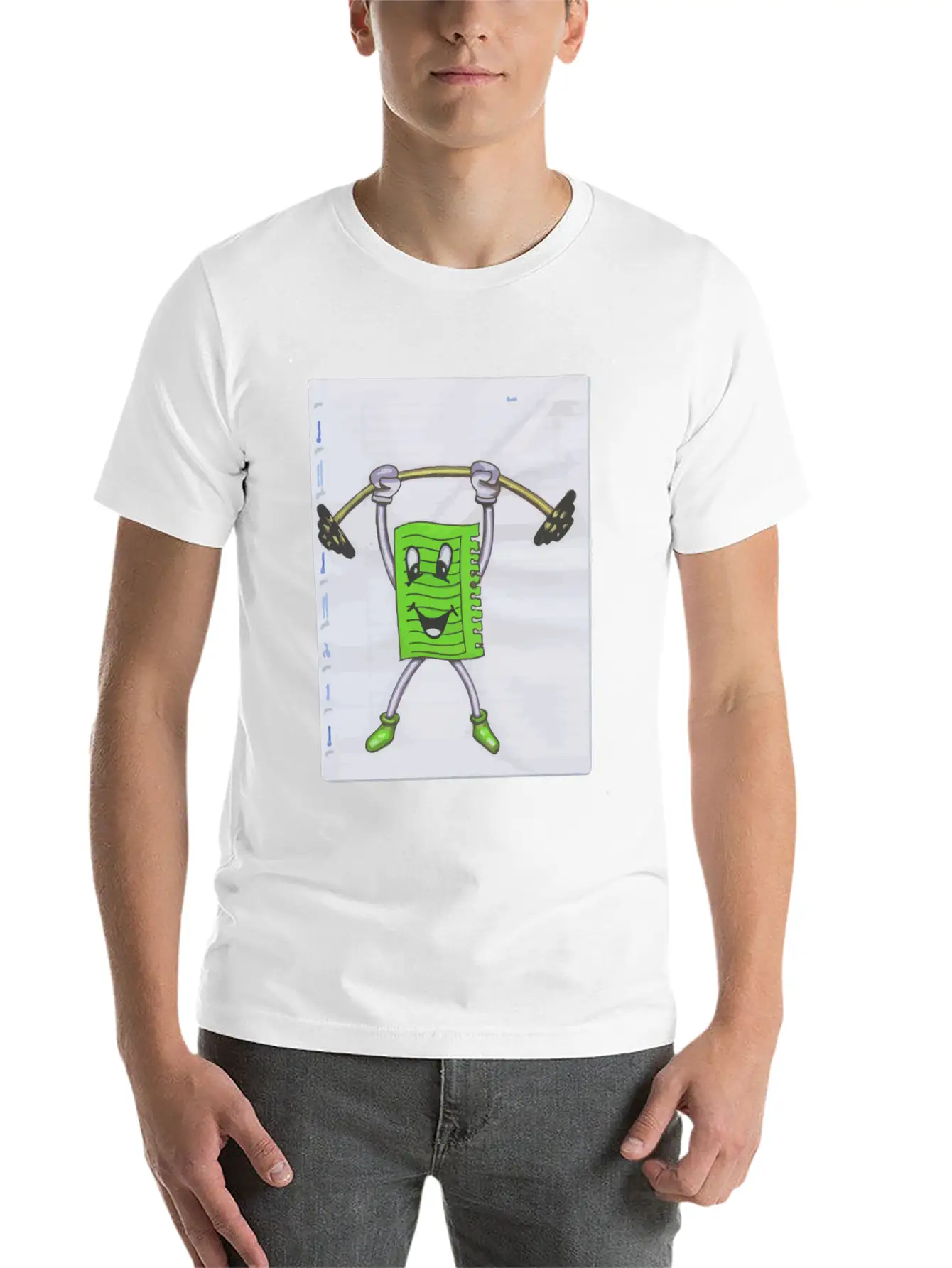 Sticky Note Sport Gym Drawing Paint Dumbbell Modern Fit Casual T-Shirt – Clean And Versatile Design