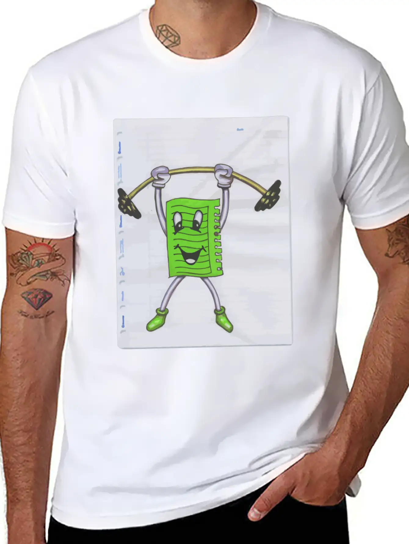 Sticky Note Sport Gym Drawing Paint Dumbbell Modern Fit Casual T-Shirt – Clean And Versatile Design