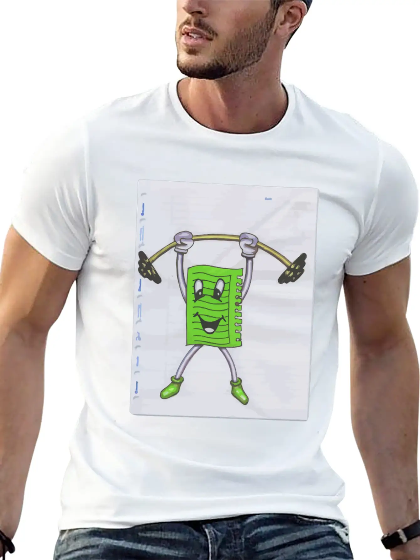 Sticky Note Sport Gym Drawing Paint Dumbbell Modern Fit Casual T-Shirt – Clean And Versatile Design