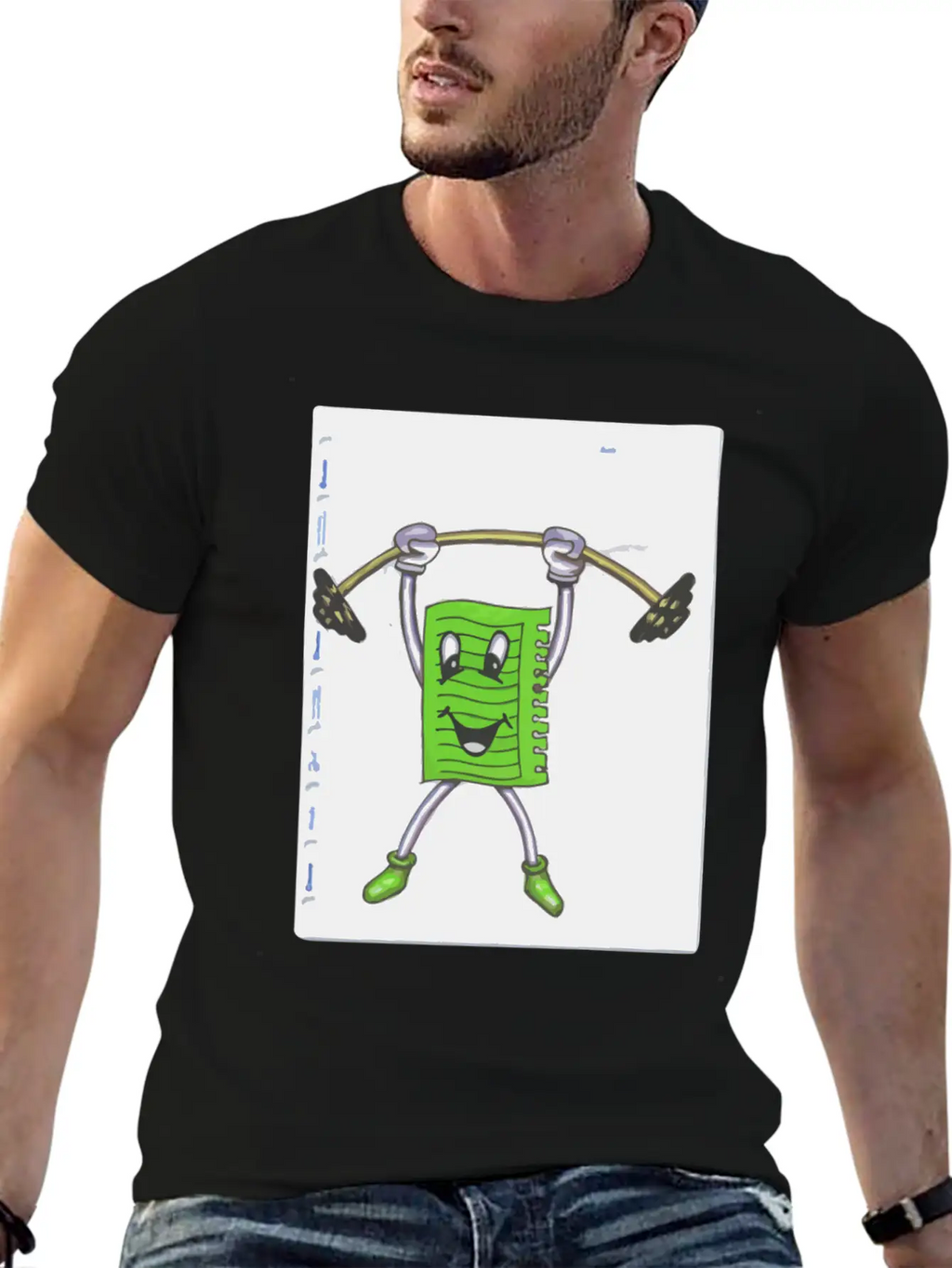 Sticky Note Sport Gym Drawing Paint Dumbbell Modern Fit Casual T-Shirt – Clean And Versatile Design